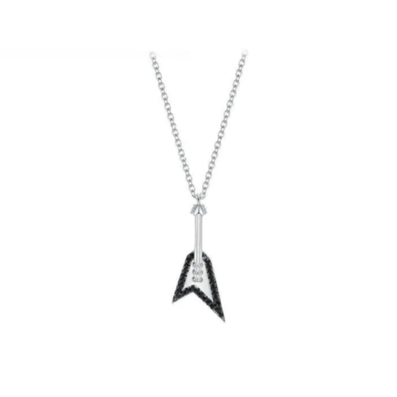 White Gold Over Sterling Silver Black Diamond V Guitar Necklace